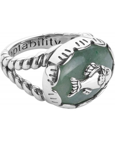 Sterling Silver Women's Ring Oval-shaped Green Aventurine Gemstone Fish Design Size 10 $34.17 Statement