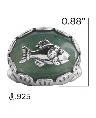 Sterling Silver Women's Ring Oval-shaped Green Aventurine Gemstone Fish Design Size 10 $34.17 Statement