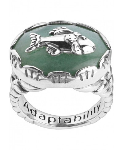 Sterling Silver Women's Ring Oval-shaped Green Aventurine Gemstone Fish Design Size 10 $34.17 Statement