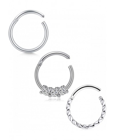 3Pcs Stainless Steel Cartilage Hoop Earrings 16G Septum Hoop Rings Hinged Clicker Helix Daith Tragus Piercing Body Jewelry $8...