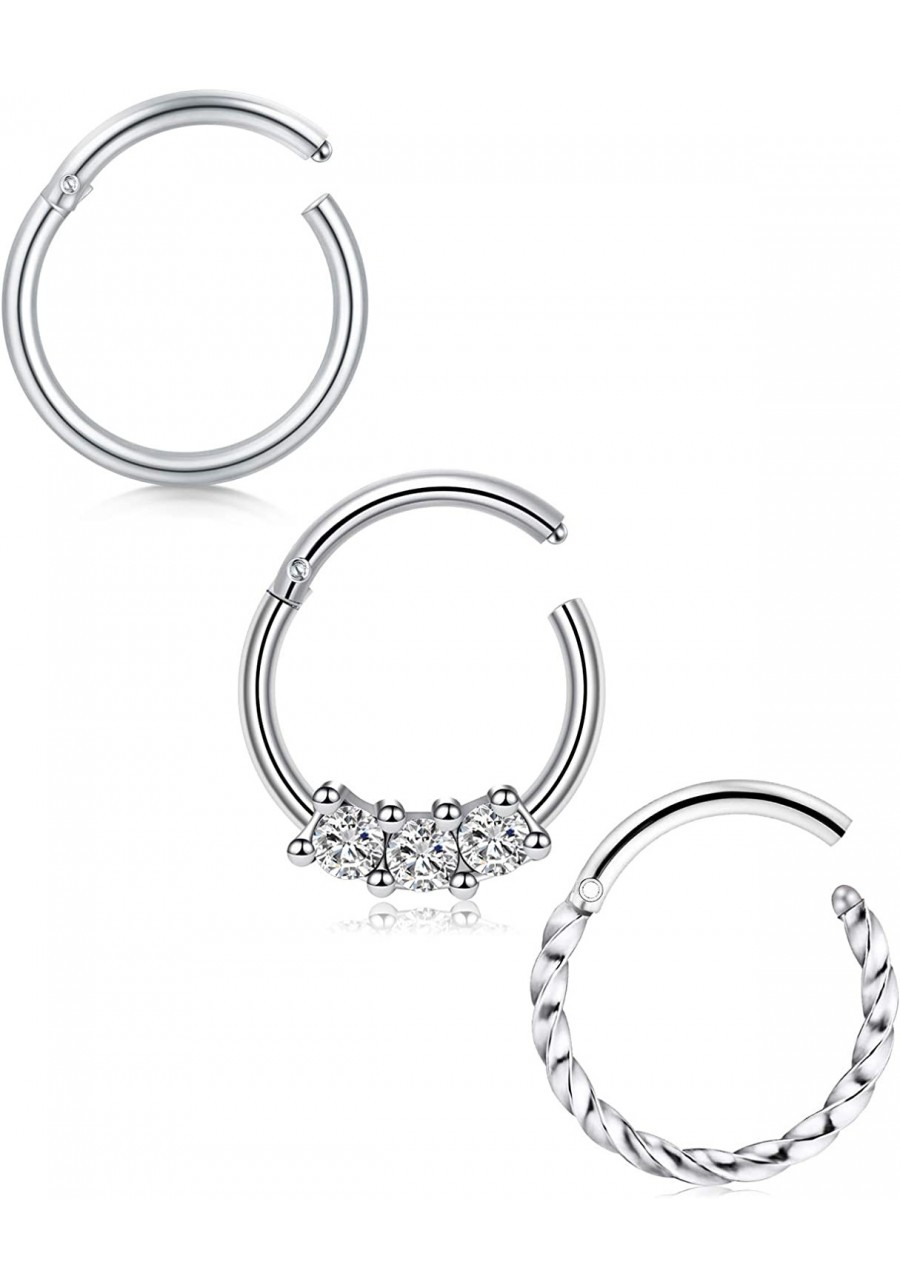 3Pcs Stainless Steel Cartilage Hoop Earrings 16G Septum Hoop Rings Hinged Clicker Helix Daith Tragus Piercing Body Jewelry $8...