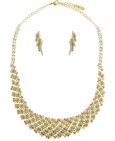 Clear & Gold-Tone Rhinestone Stud Round Collar Evening Necklace and Stud Earrings Set $18.31 Jewelry Sets