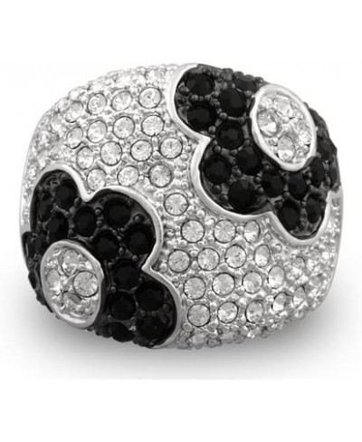 Silver Plated Crystal Black and White Flower Wide Cocktail Ring $32.30 Statement