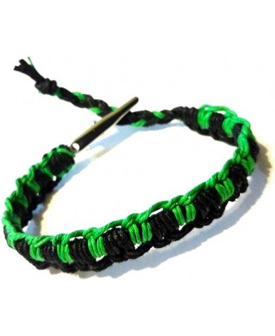 Men's Women's Green and Black Woven Interlocked Adjustable Alligator Clip Hemp Bracelet - Handmade $12.69 Strand