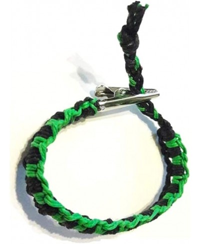 Men's Women's Green and Black Woven Interlocked Adjustable Alligator Clip Hemp Bracelet - Handmade $12.69 Strand