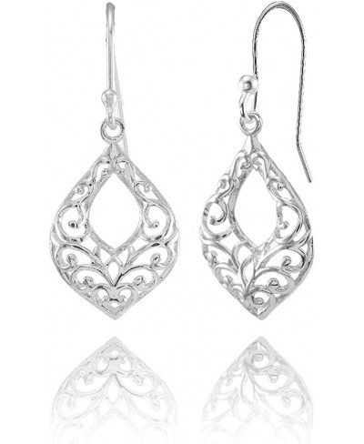 925 Sterling Silver Open Teardrop Leaf Shape Filigree Dangle Drop Hook Earrings for Women and Teen Girls Silver Yellow & Rose...