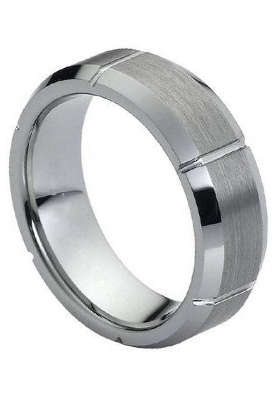 7mm Tungsten Carbide polished cuts on brushed center comfort fit Wedding Band Ring $23.15 Bands