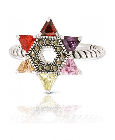 Rhodium Plated Multicolor Cubic Zirconia Jewish Star of David Twisted Rope Ring (6) $21.02 Statement