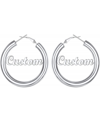 Personalized Custom Name Earrings for Women Stainless Steel 18K Gold Plated Unique Hoop Ear Charms $22.81 Hoop