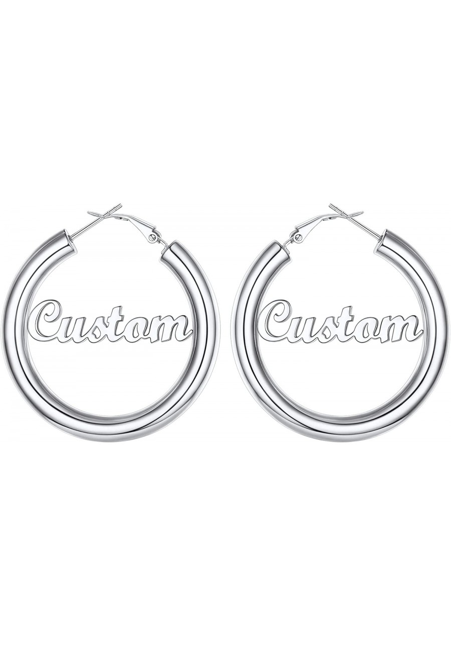 Personalized Custom Name Earrings for Women Stainless Steel 18K Gold Plated Unique Hoop Ear Charms $22.81 Hoop