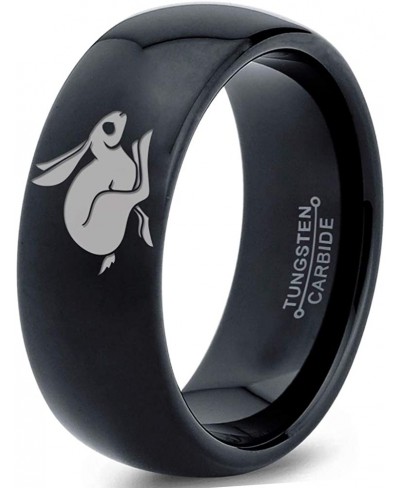 Rabbit Bunny Small Pet Ring - Tungsten Band 8mm - Men - Women - 18k Rose Gold Step Bevel Edge - Yellow - Grey - Blue - Black ...