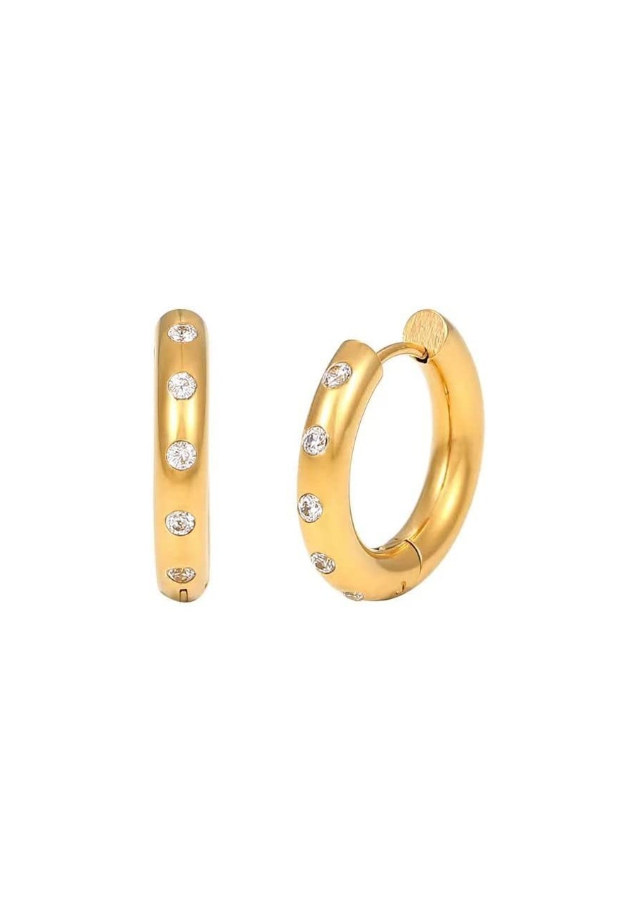 Gold Huggie Earrings Chunky Hoop Earrings for Women Girls 18K Gold Plated Stainless Steel Cubic Zirconia Hypoallergenic Hoop ...