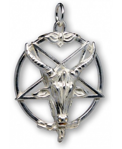 Sterling Silver Baphomet Satanic Goat Head on Inverted Pentacle Pentagram One Inch Pendant $22.56 Pendants & Coins