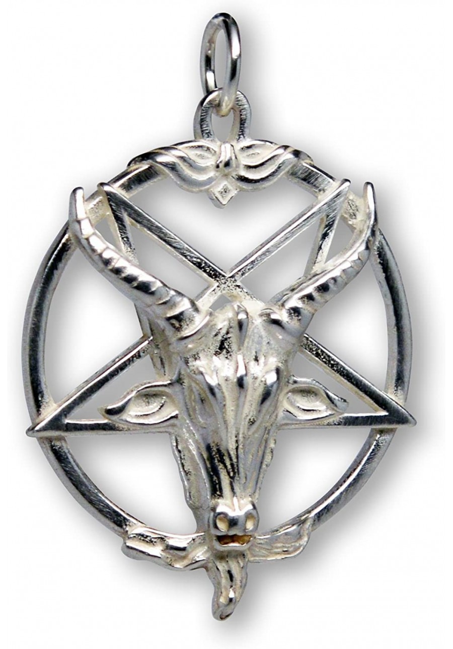 Sterling Silver Baphomet Satanic Goat Head on Inverted Pentacle Pentagram One Inch Pendant $22.56 Pendants & Coins