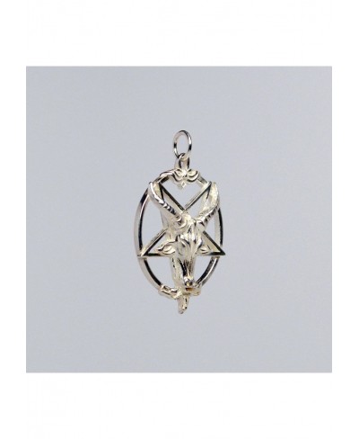 Sterling Silver Baphomet Satanic Goat Head on Inverted Pentacle Pentagram One Inch Pendant $22.56 Pendants & Coins