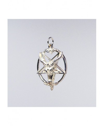 Sterling Silver Baphomet Satanic Goat Head on Inverted Pentacle Pentagram One Inch Pendant $22.56 Pendants & Coins