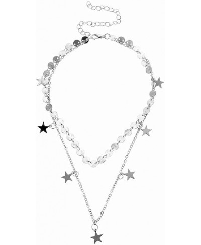 Disc Chain Star Tassel Layering Choker Necklace for Women Girls Golden $8.14 Chokers