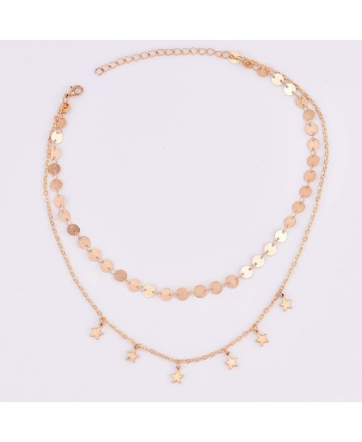 Disc Chain Star Tassel Layering Choker Necklace for Women Girls Golden $8.14 Chokers