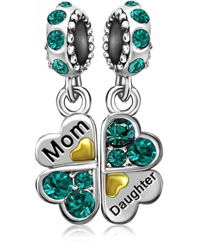 Mother Mom Love Daughter Heart Clover Birthday Birthstone Jan-Dec Dangle Womens Bead Charms for Bracelets Christmas Halloween...