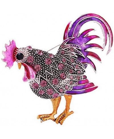 Rooster Brooch Zodiac Animal with Crystal Brooch Purple $6.44 Brooches & Pins