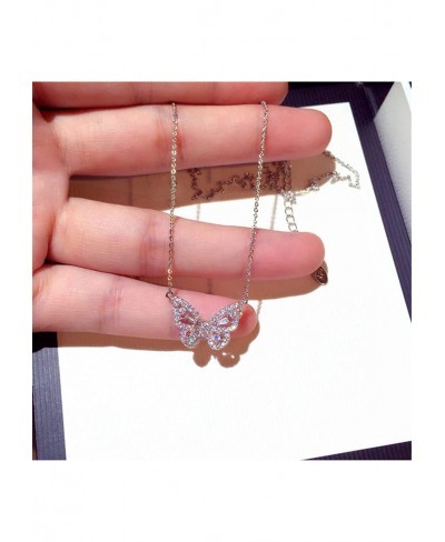 Butterfly Pendant Necklace Rhinestone Chain for Women Bling Silver Chain Crystal Choker Necklace Jewelry $8.19 Chokers