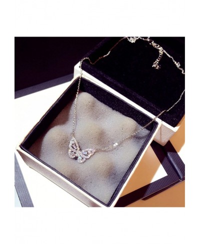 Butterfly Pendant Necklace Rhinestone Chain for Women Bling Silver Chain Crystal Choker Necklace Jewelry $8.19 Chokers