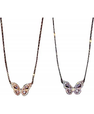 Butterfly Pendant Necklace Rhinestone Chain for Women Bling Silver Chain Crystal Choker Necklace Jewelry $8.19 Chokers