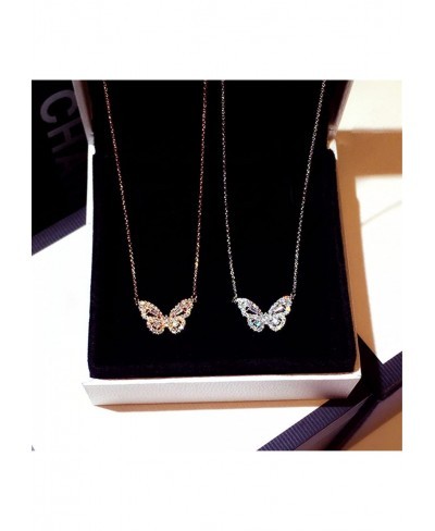 Butterfly Pendant Necklace Rhinestone Chain for Women Bling Silver Chain Crystal Choker Necklace Jewelry $8.19 Chokers