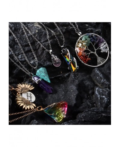 15 Pcs Vintage Crystal Pendant Necklaces for Women Aesthetic Natural Healing Stone Chakra Necklace Boho Dangle Earring Set Su...