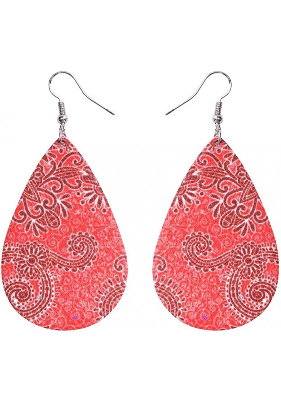 Vintage Dangle Leather Earrings Faux PU Lightweight Floral Teardrop Bohemian Drop for Women $15.48 Drop & Dangle