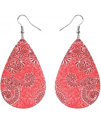 Vintage Dangle Leather Earrings Faux PU Lightweight Floral Teardrop Bohemian Drop for Women $15.48 Drop & Dangle