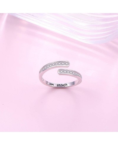 925 Sterling Silver Rings I am Enough Inspirational Open Rings Motivational Encourage Gift for Women Girls Ajustable Size 5-9...