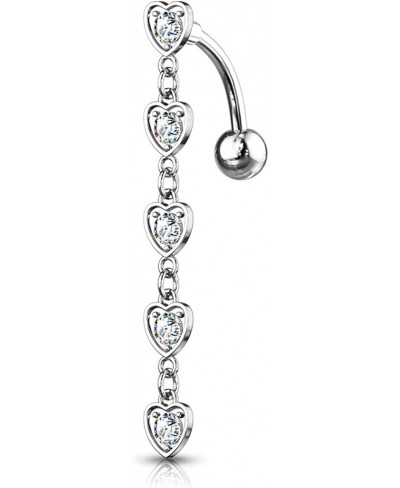 14GA 5 Crystal Set Center Hearts Dangle Top Drop Belly Button Navel Ring 316L Surgical Steel (Choose Color) $18.89 Piercing J...