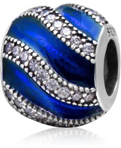 Anniversary Charm 925 Sterling Silver Stripe Charm Wave Charm Love Charm Crystal Charm for Pandora Charms Bracelet (Blue) $15...