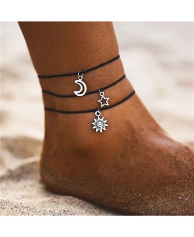 Vintage Star Moon Sun Anklets Woven Anklet Bracelets Multi-layer Chain Beach Accessories Foot Jewelry Adjustable for Women Gi...