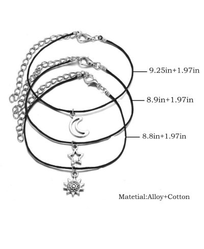 Vintage Star Moon Sun Anklets Woven Anklet Bracelets Multi-layer Chain Beach Accessories Foot Jewelry Adjustable for Women Gi...