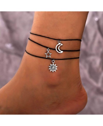 Vintage Star Moon Sun Anklets Woven Anklet Bracelets Multi-layer Chain Beach Accessories Foot Jewelry Adjustable for Women Gi...