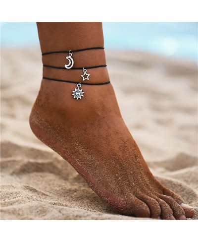 Vintage Star Moon Sun Anklets Woven Anklet Bracelets Multi-layer Chain Beach Accessories Foot Jewelry Adjustable for Women Gi...