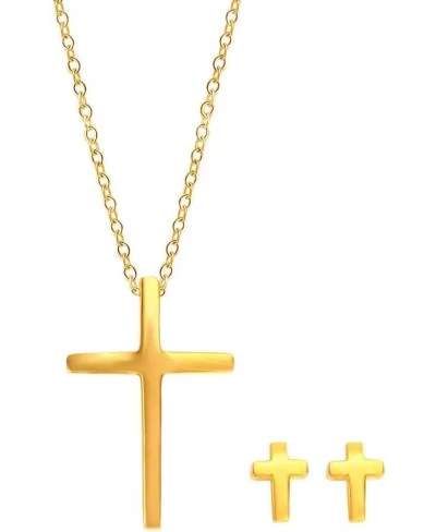 Cross Simple Jewelry Set Stainless Steel Stud Earrings+Necklace $10.75 Jewelry Sets