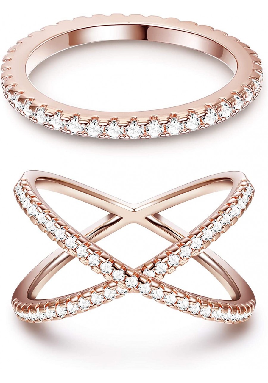 Eternity Bands Stackable Rings for Women CZ X Criss Cross Rings Set $6.36 Eternity Rings