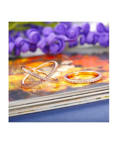 Eternity Bands Stackable Rings for Women CZ X Criss Cross Rings Set $6.36 Eternity Rings