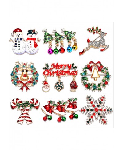 9PCS Christmas Brooch Pins for Women Girls Enamel Crystal Christmas Brooches Set Festive Holiday Decorations Xmas Gifts $16.0...