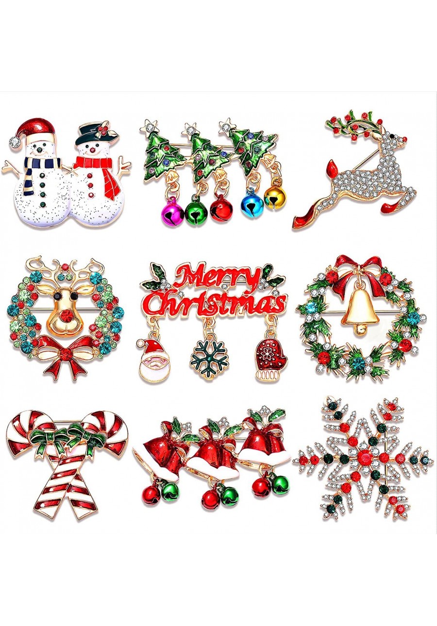 9PCS Christmas Brooch Pins for Women Girls Enamel Crystal Christmas Brooches Set Festive Holiday Decorations Xmas Gifts $16.0...