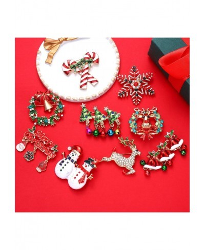 9PCS Christmas Brooch Pins for Women Girls Enamel Crystal Christmas Brooches Set Festive Holiday Decorations Xmas Gifts $16.0...