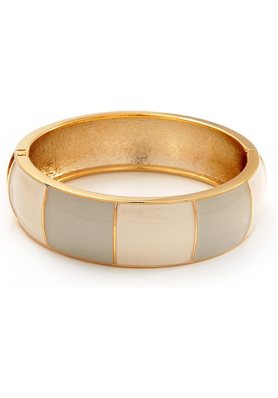 Round Enamel Hinged Bangle Bracelet in Gold Plated Metal (Cream/Beige) - 18cm Length $36.47 Bangle