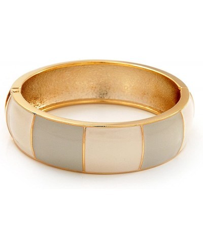 Round Enamel Hinged Bangle Bracelet in Gold Plated Metal (Cream/Beige) - 18cm Length $36.47 Bangle