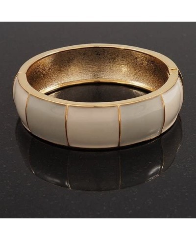 Round Enamel Hinged Bangle Bracelet in Gold Plated Metal (Cream/Beige) - 18cm Length $36.47 Bangle