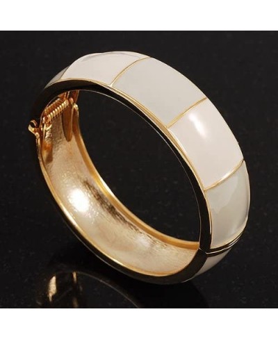 Round Enamel Hinged Bangle Bracelet in Gold Plated Metal (Cream/Beige) - 18cm Length $36.47 Bangle