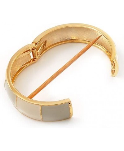 Round Enamel Hinged Bangle Bracelet in Gold Plated Metal (Cream/Beige) - 18cm Length $36.47 Bangle