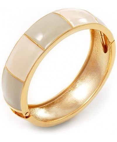 Round Enamel Hinged Bangle Bracelet in Gold Plated Metal (Cream/Beige) - 18cm Length $36.47 Bangle